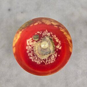Vintage Open Clam with Pearl Lucite Encased Paperweight Red Base Made in Japan